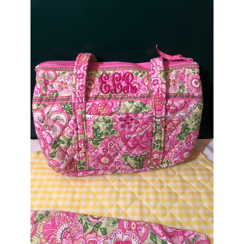 Vera Bradley Petal Pink Quilted Cotton Shoulder Bag Monogram ELR Floral Tote